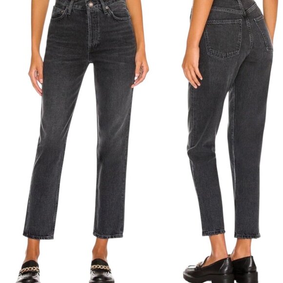 Agolde x Talula High Rise Taper Black Faded Jeans Size 27 Distressed Denim - Picture 1 of 14